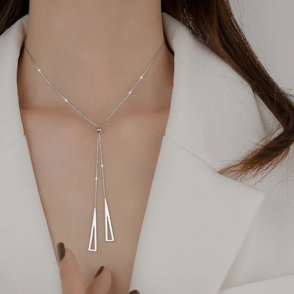 *NEW 925 Sterling Silver Triangle Drop Necklace - Picture 3 of 6